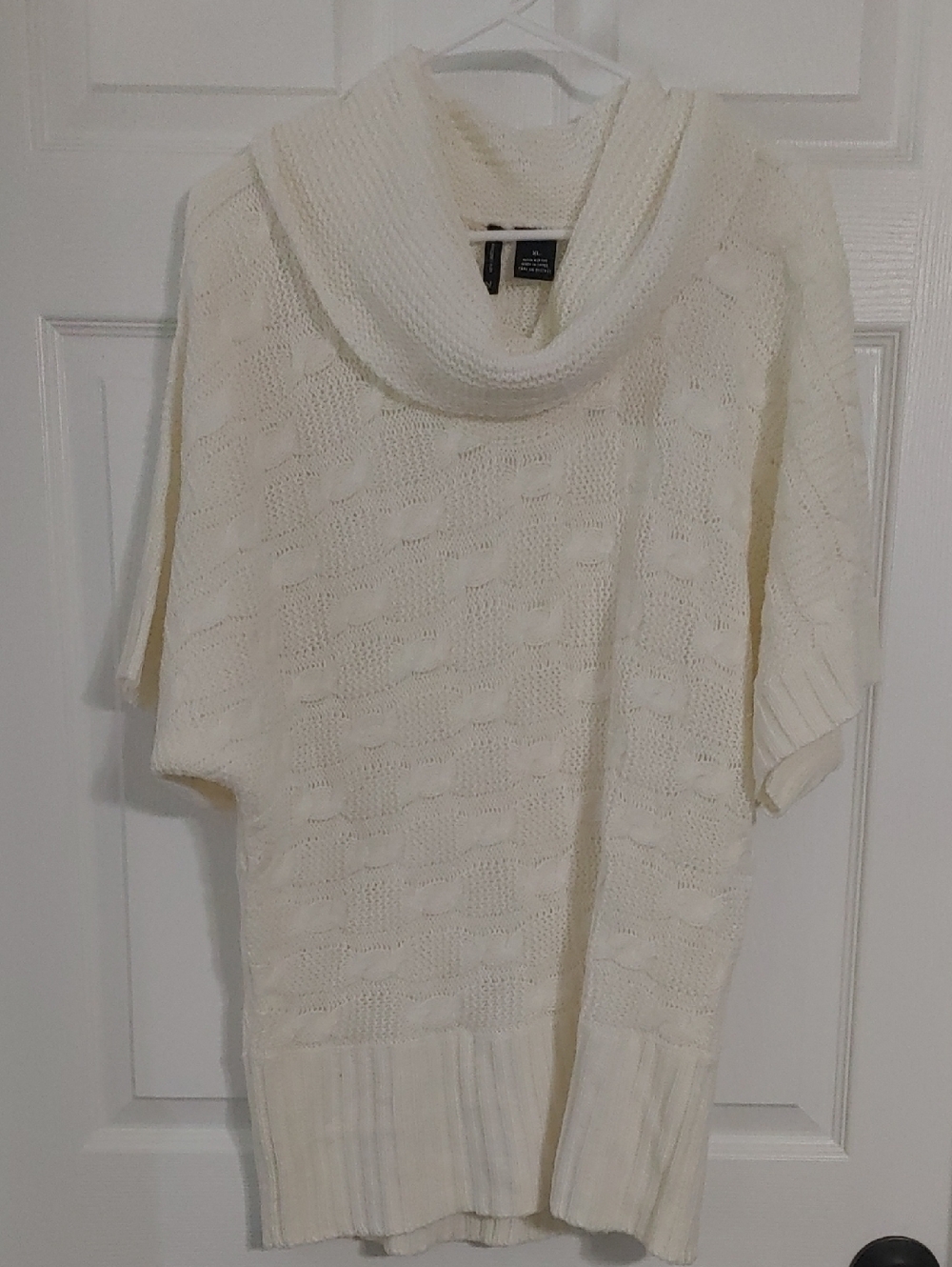 ND Cream Cable-Knit Cowl Neck Mid-Sleeve Sweater Women's Size XL EUC Lightweight